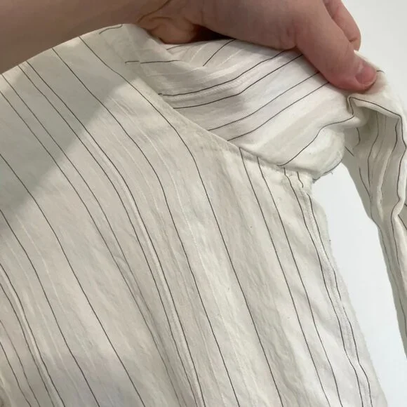 ANN TAYLOR LOFT White Black Textured Pinstripe Striped Long Sleeve Popover Tunic - Picture 10 of 16